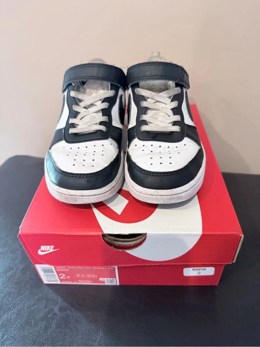 Nike Kids Black and White Court Borough low Recraft Sneakers